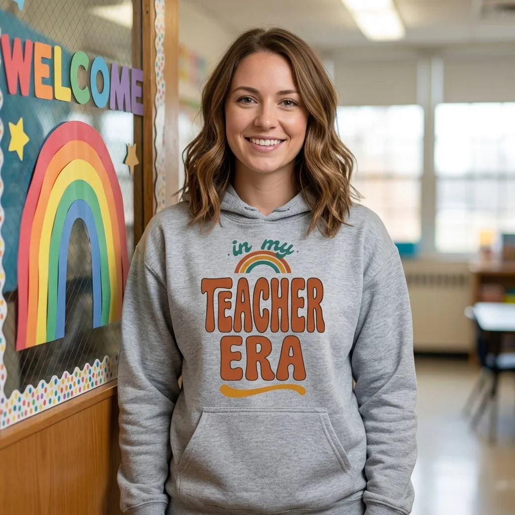 In My Teacher Era retro groovy teacher hoodie — lifestyle