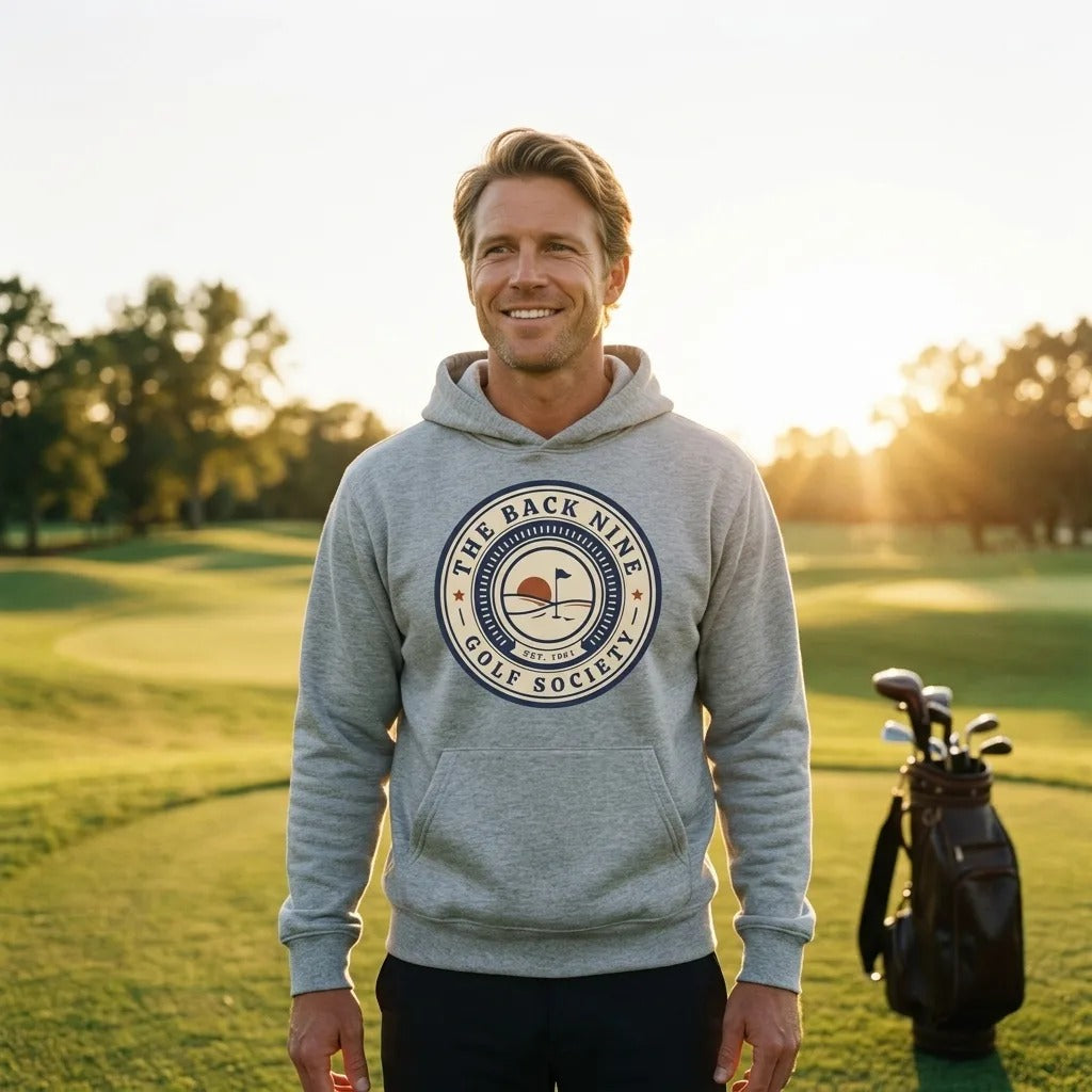 The Back Nine vintage golf roundel hoodie — lifestyle