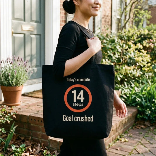 Today's Commute 14 Steps work from home tote bag — lifestyle