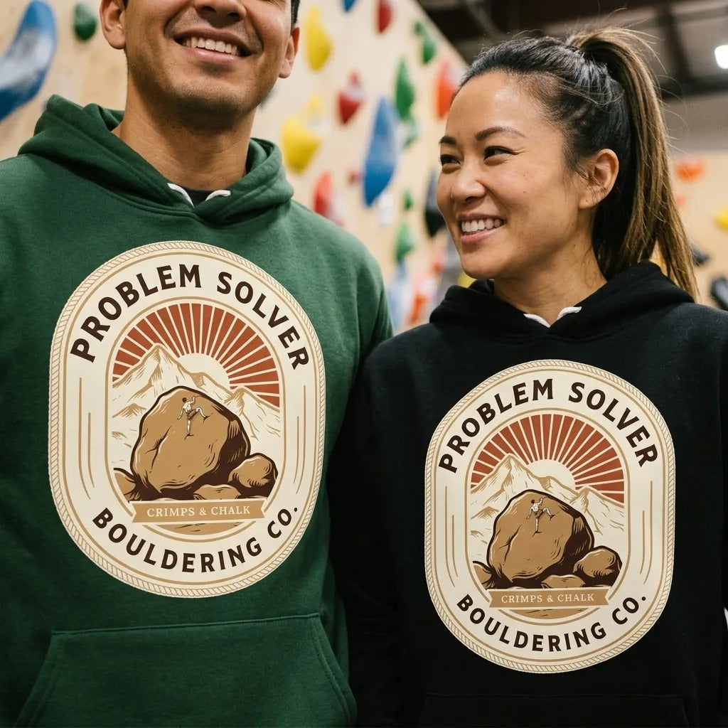 Problem Solver Bouldering Badge hoodie — lifestyle