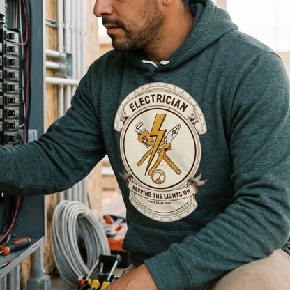 Electrician Journeyman trade crest hoodie — lifestyle