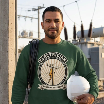 Powering The World electrician emblem crewneck — lifestyle