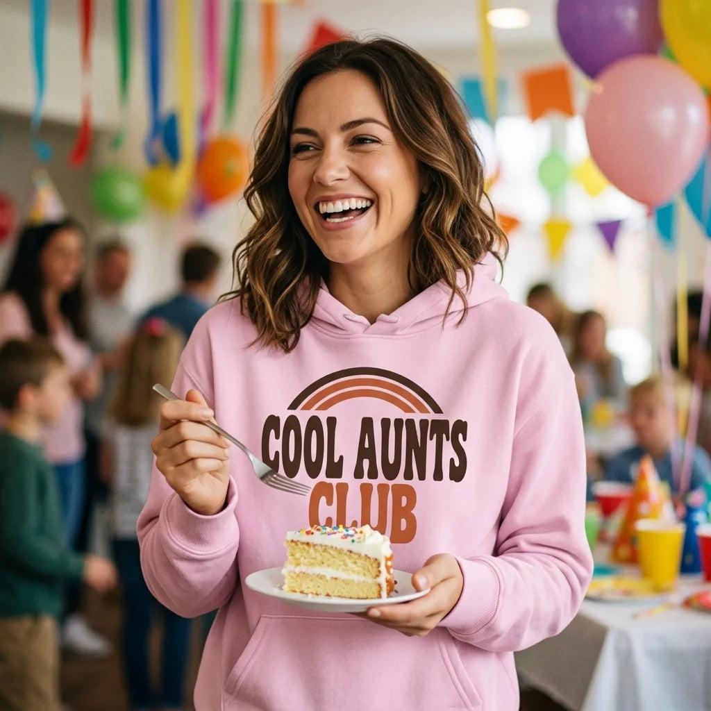 Cool Aunts Club retro groovy aunt hoodie — lifestyle