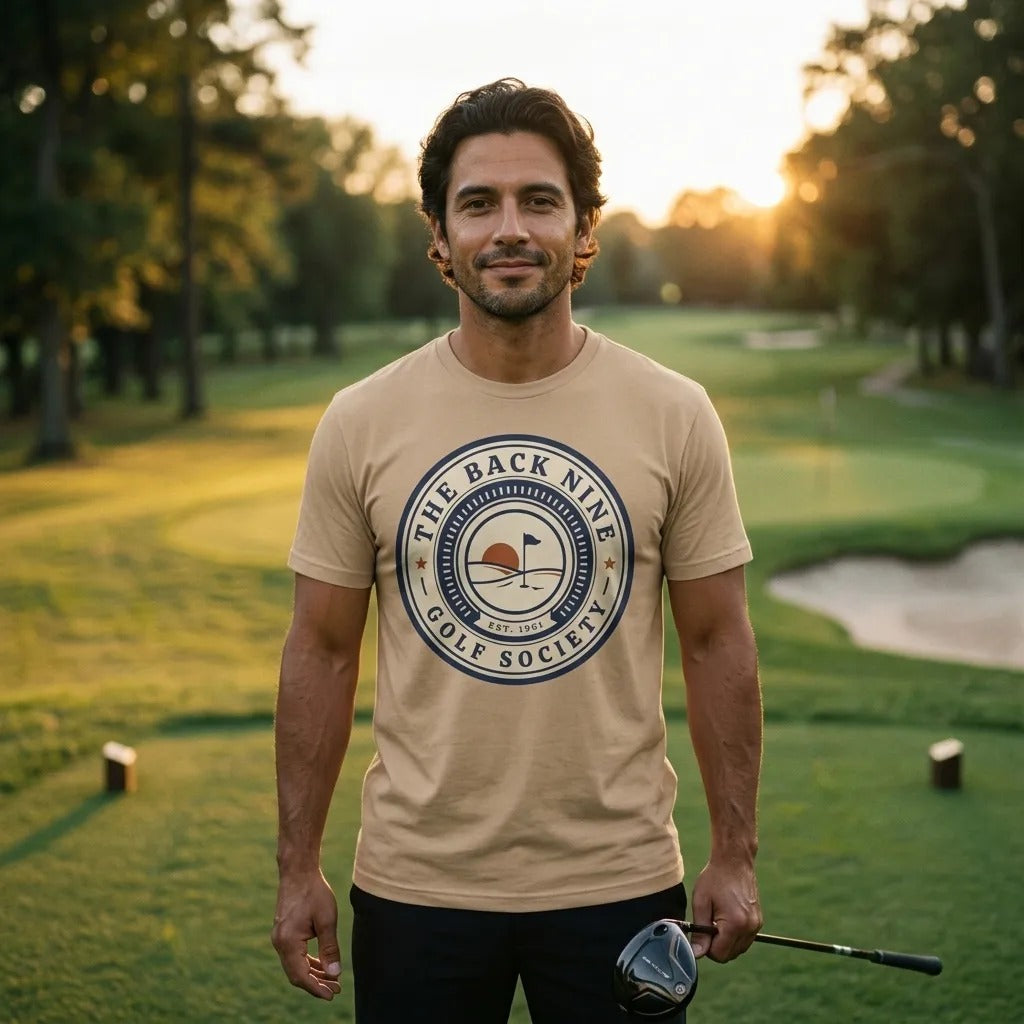 The Back Nine vintage golf roundel tee — lifestyle