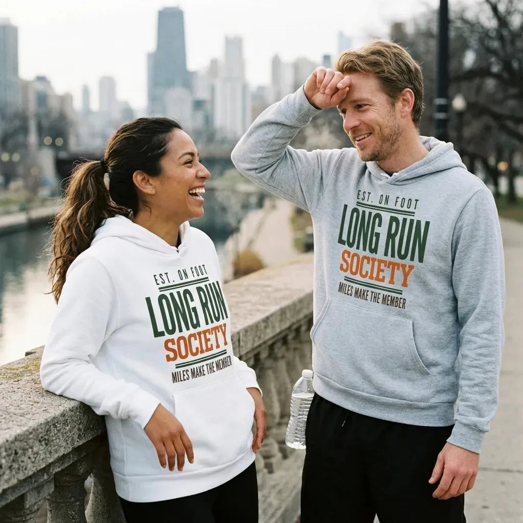 Long Run Society retro running hoodie — lifestyle