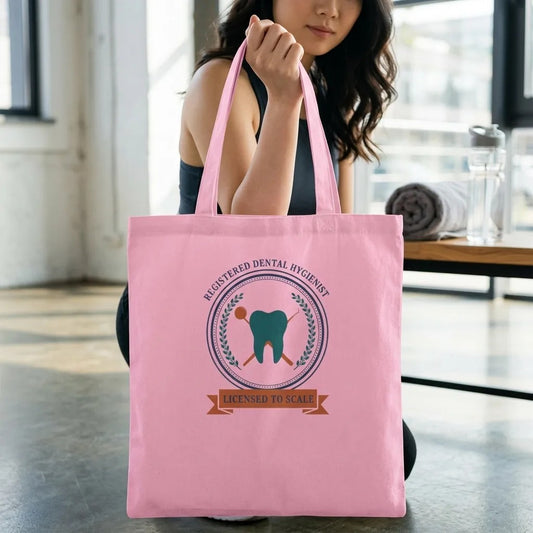 Licensed to Scale registered dental hygienist cotton tote bag — lifestyle