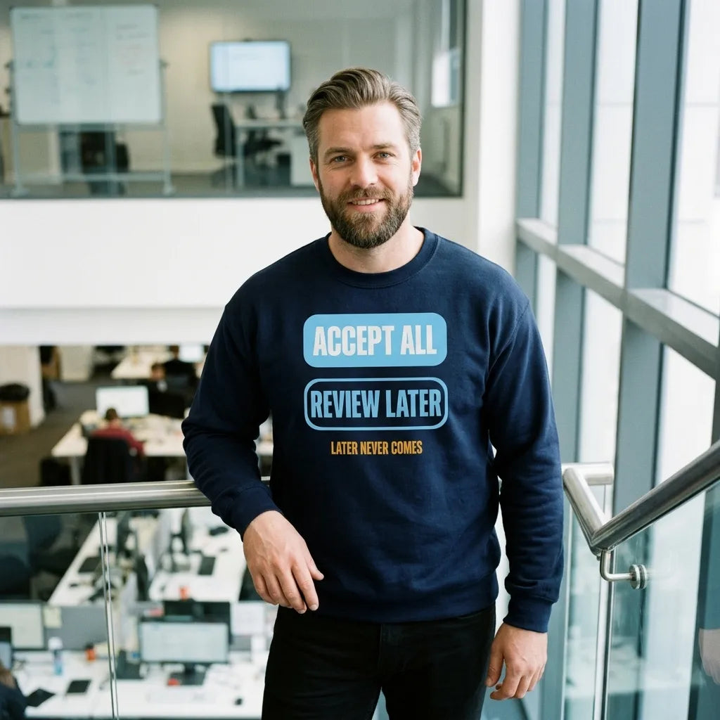 Accept All Review Later crewneck sweatshirt — lifestyle