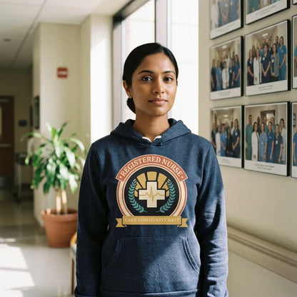 Registered Nurse vintage healthcare emblem badge hoodie — lifestyle