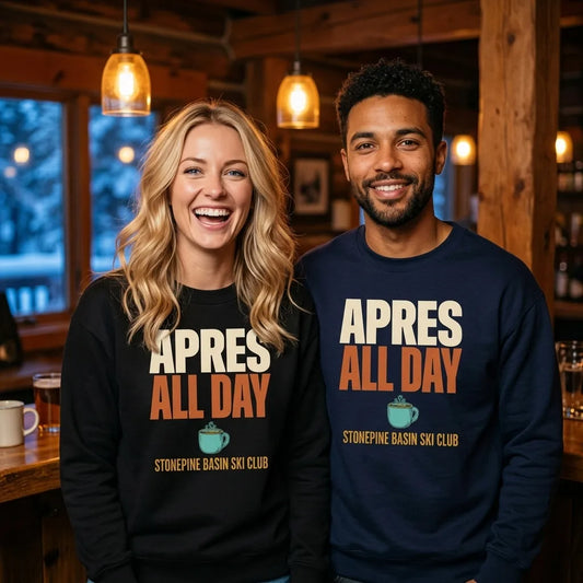 Après All Day Stonepine Basin Ski Club retro apres-ski crewneck sweatshirt — lifestyle