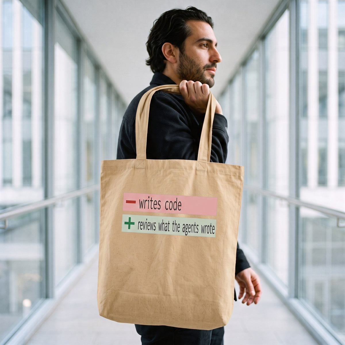 The Diff agentic AI engineer canvas tote bag — lifestyle