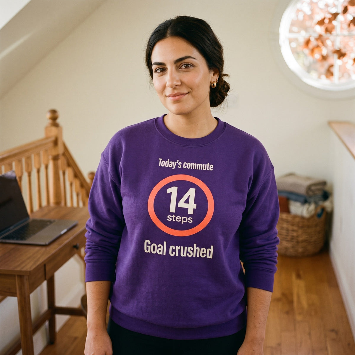 Today's Commute 14 Steps work from home crewneck sweatshirt — lifestyle