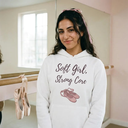 Soft Girl Strong Core ballet coquette pilates hoodie — lifestyle