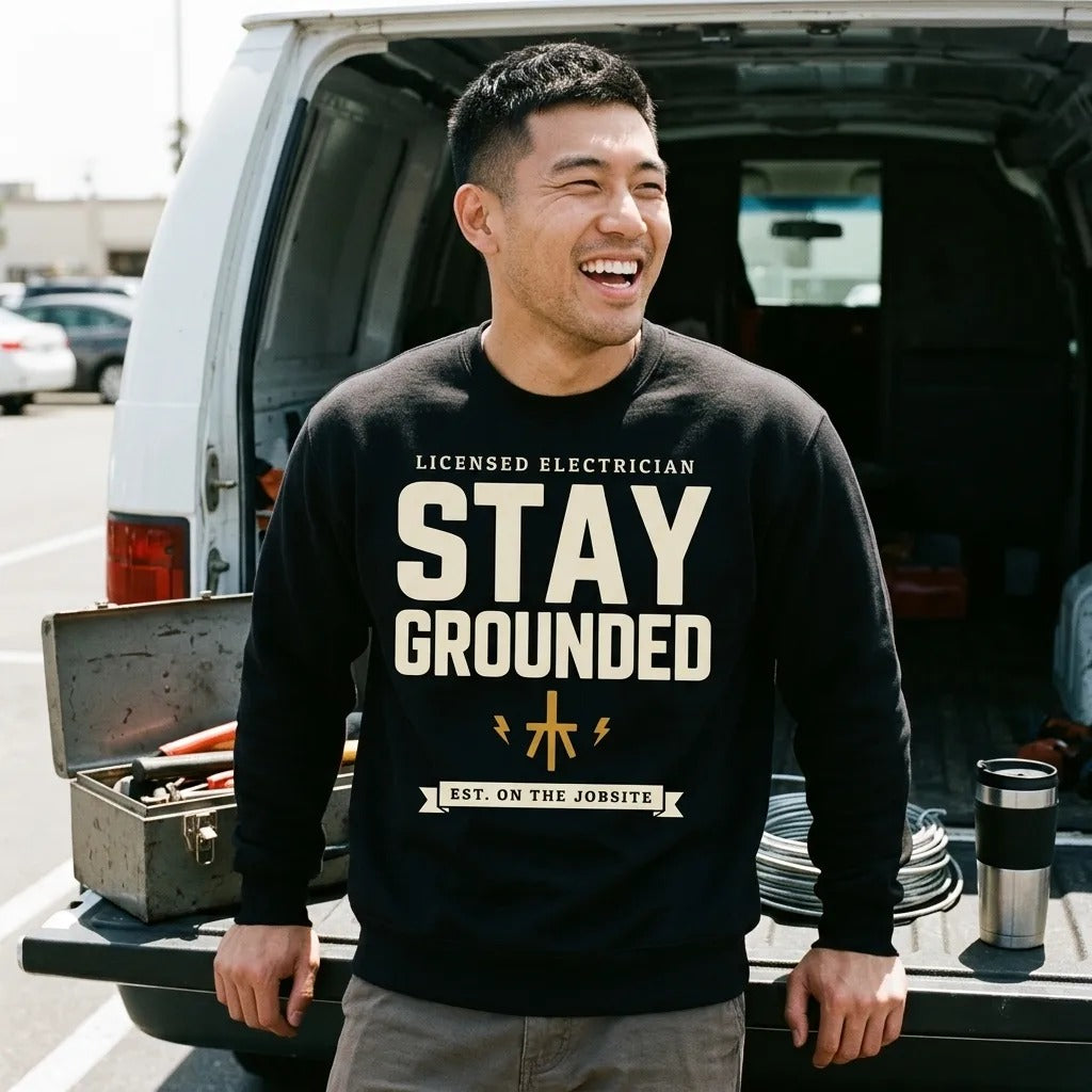 Stay Grounded funny electrician crewneck — lifestyle