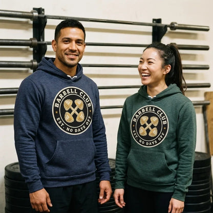 Barbell Club No Days Off vintage gym hoodie — lifestyle