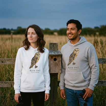 Barn Owl vintage field-guide hoodie — lifestyle