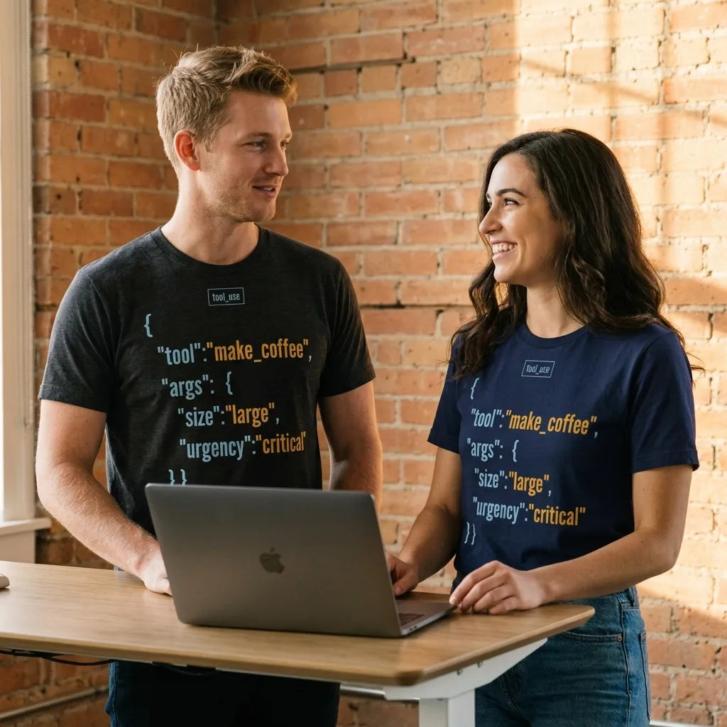 Tool Call Make Coffee AI engineer tee — lifestyle