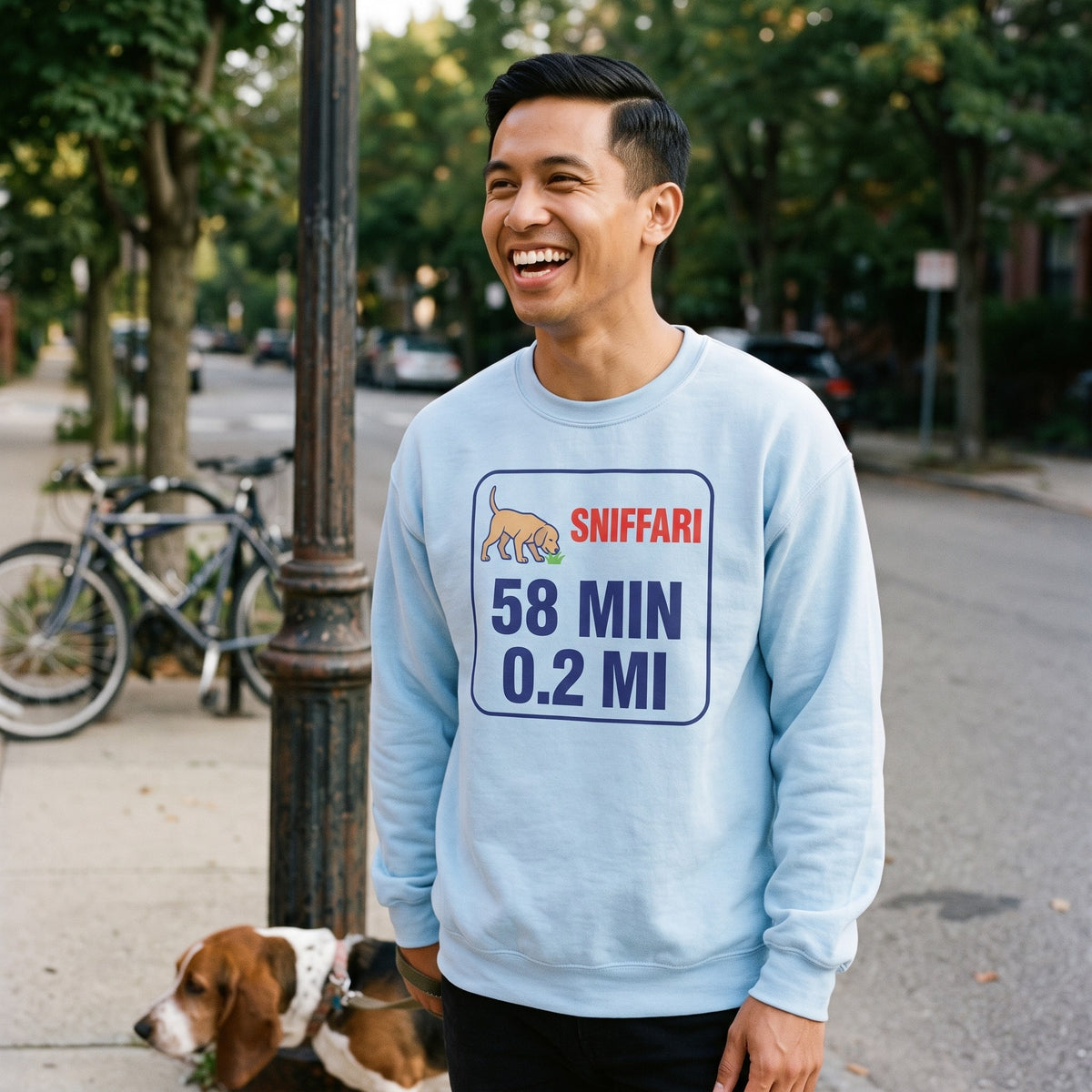 Sniff Walk Recap funny dog dad crewneck sweatshirt — lifestyle