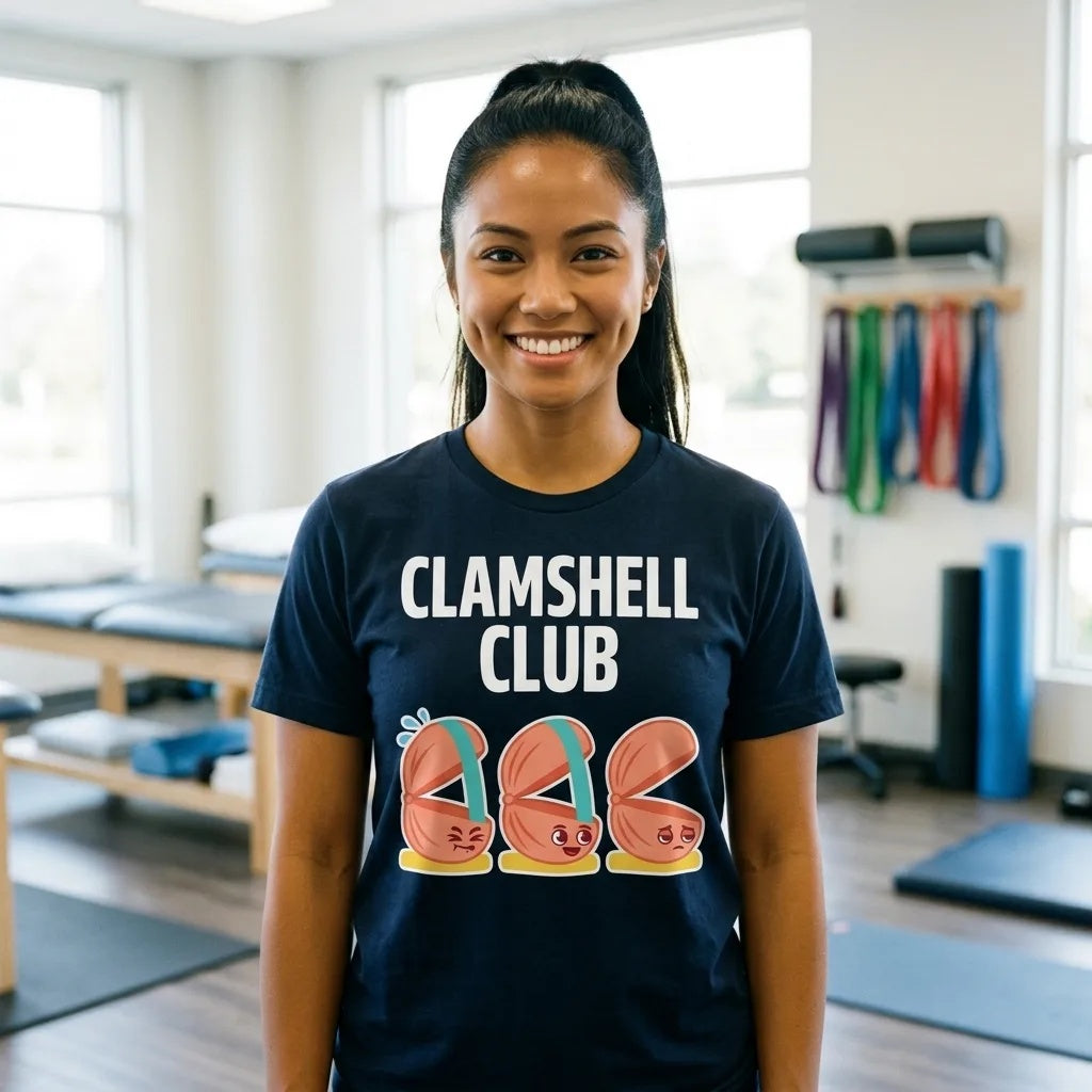 Clamshell Club funny physical therapy tee — lifestyle