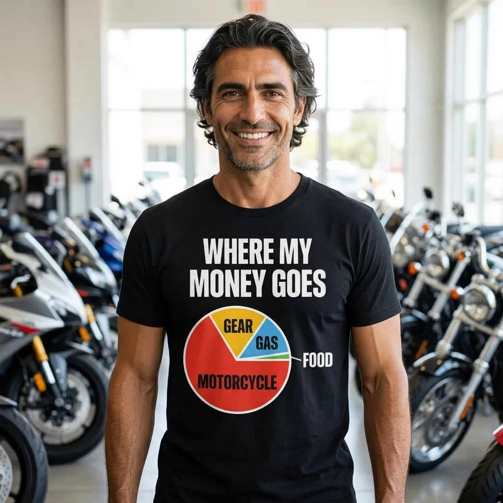 Where My Money Goes funny motorcycle tee — lifestyle