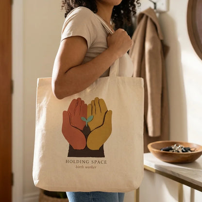Holding Space birth worker doula cotton tote bag — lifestyle