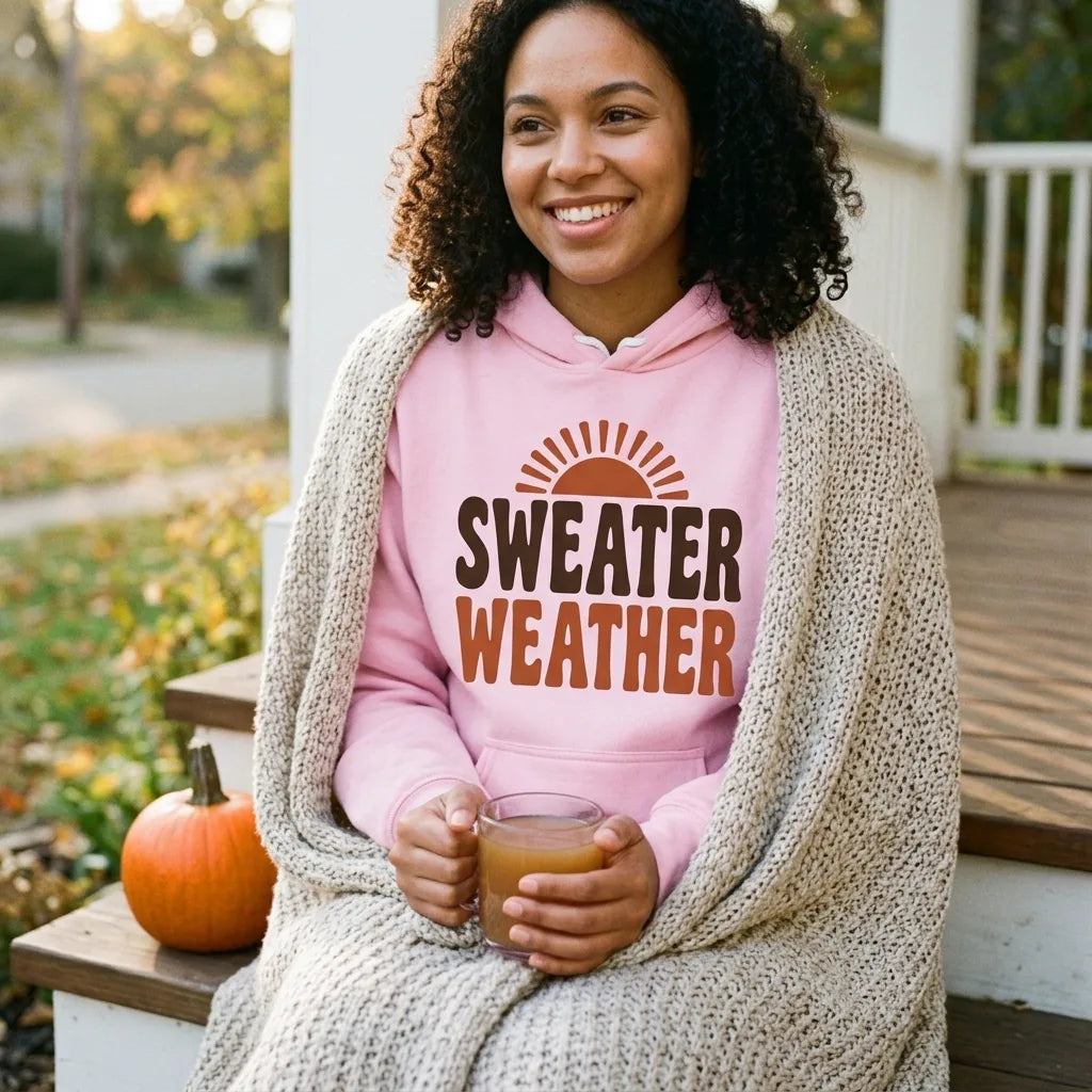 Sweater Weather retro 70s fall hoodie — lifestyle