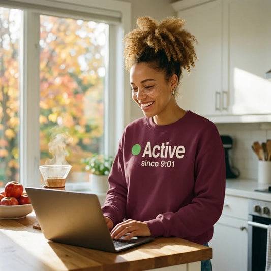 Active Since 9:01 presence status crewneck sweatshirt — lifestyle