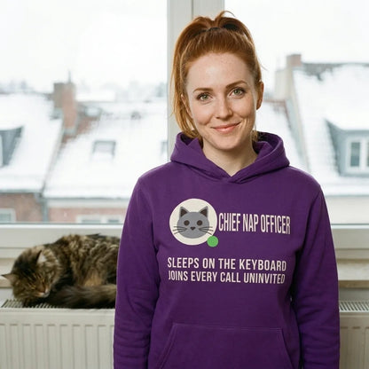 Chief Nap Officer cat profile card unisex hoodie — lifestyle