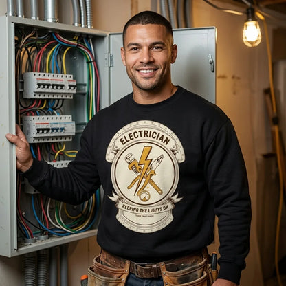 Electrician Journeyman trade crest crewneck — lifestyle