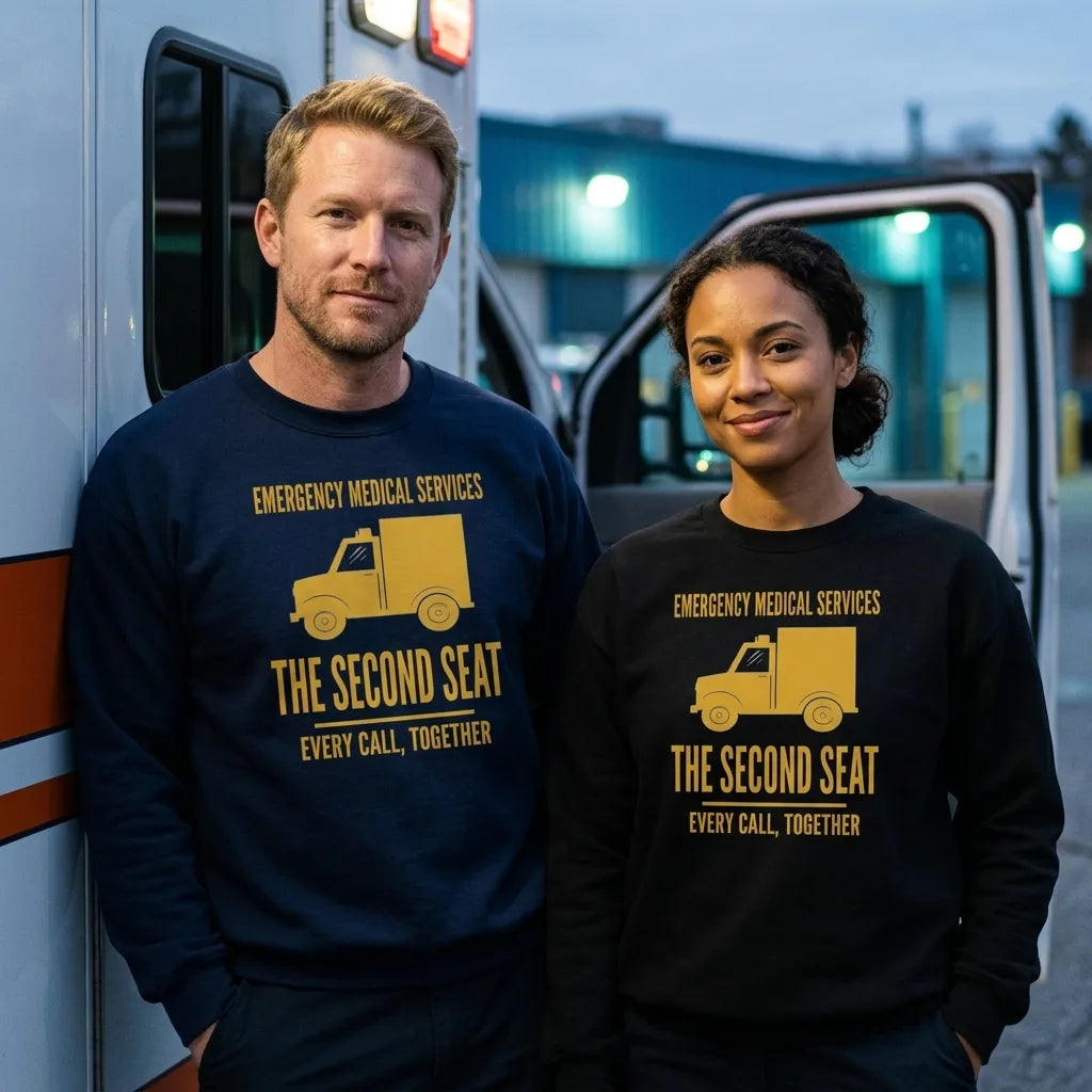 The Second Seat EMS paramedic crewneck — lifestyle