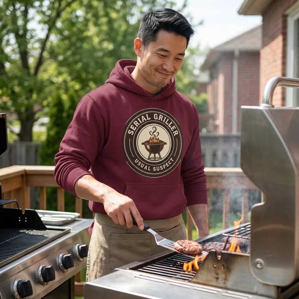 Serial Griller funny BBQ hoodie — lifestyle