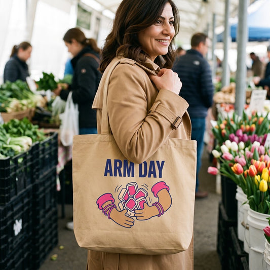 Arm Day funny mahjong tote bag — lifestyle