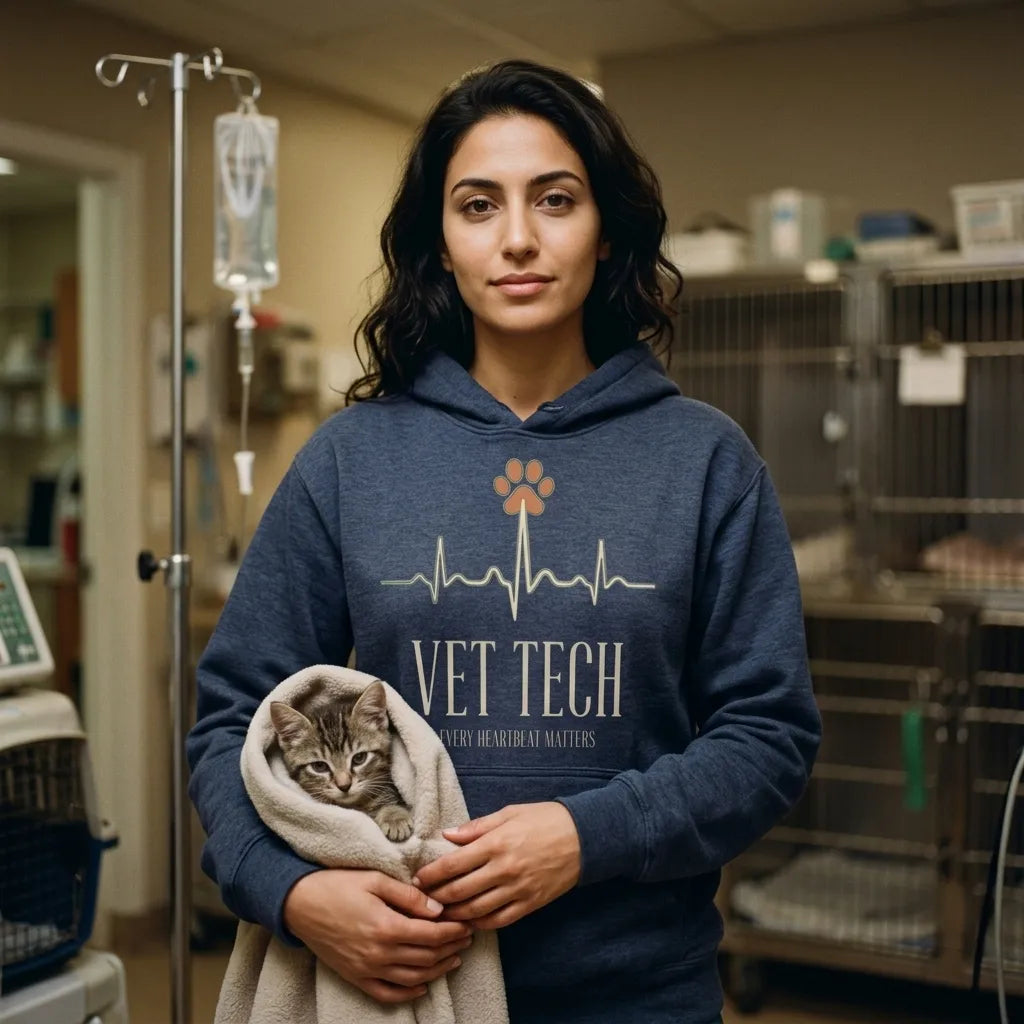 Every Heartbeat Matters minimalist vet tech hoodie — lifestyle