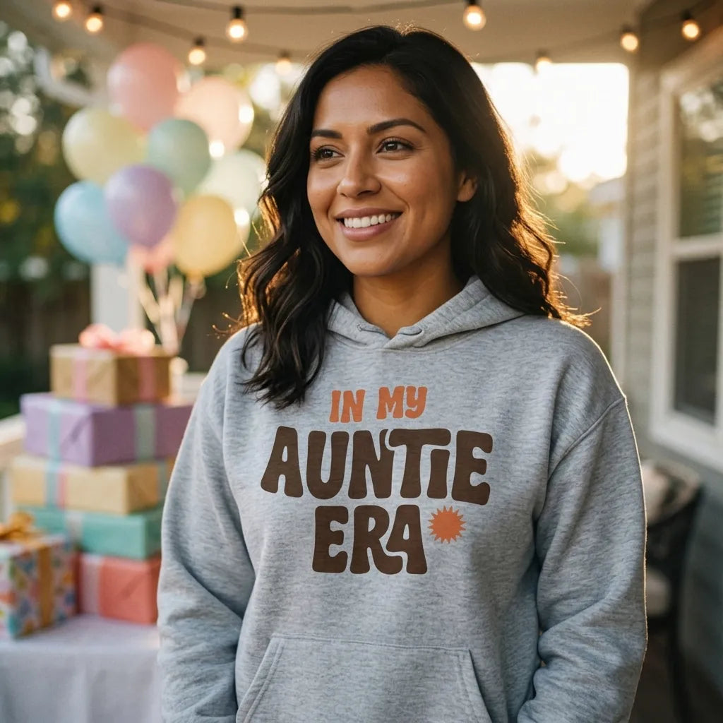 In My Auntie Era retro groovy aunt hoodie — lifestyle