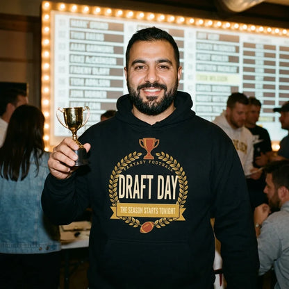 Draft Day Almanac vintage fantasy football draft hoodie — lifestyle