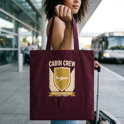 Wings Earned flight attendant cotton tote bag — lifestyle