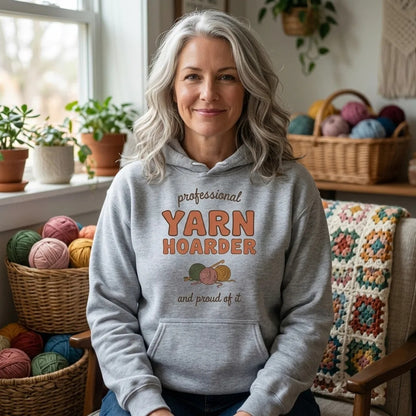 Professional Yarn Hoarder crochet cottagecore hoodie — lifestyle