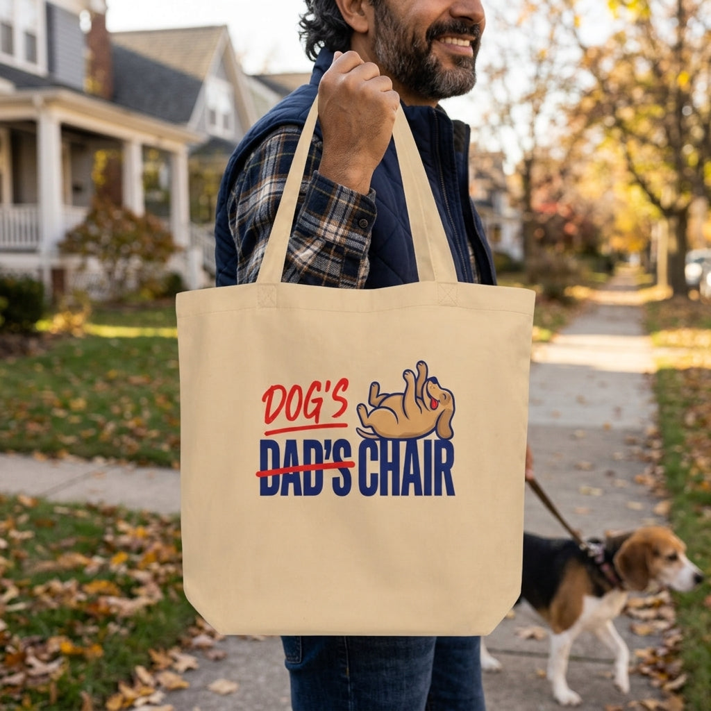 Dog's Chair funny dog dad tote bag — lifestyle