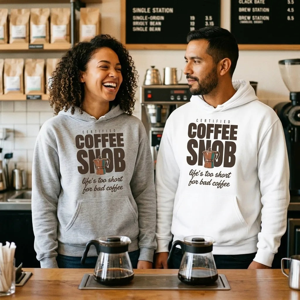 Certified Coffee Snob coffee hoodie — lifestyle