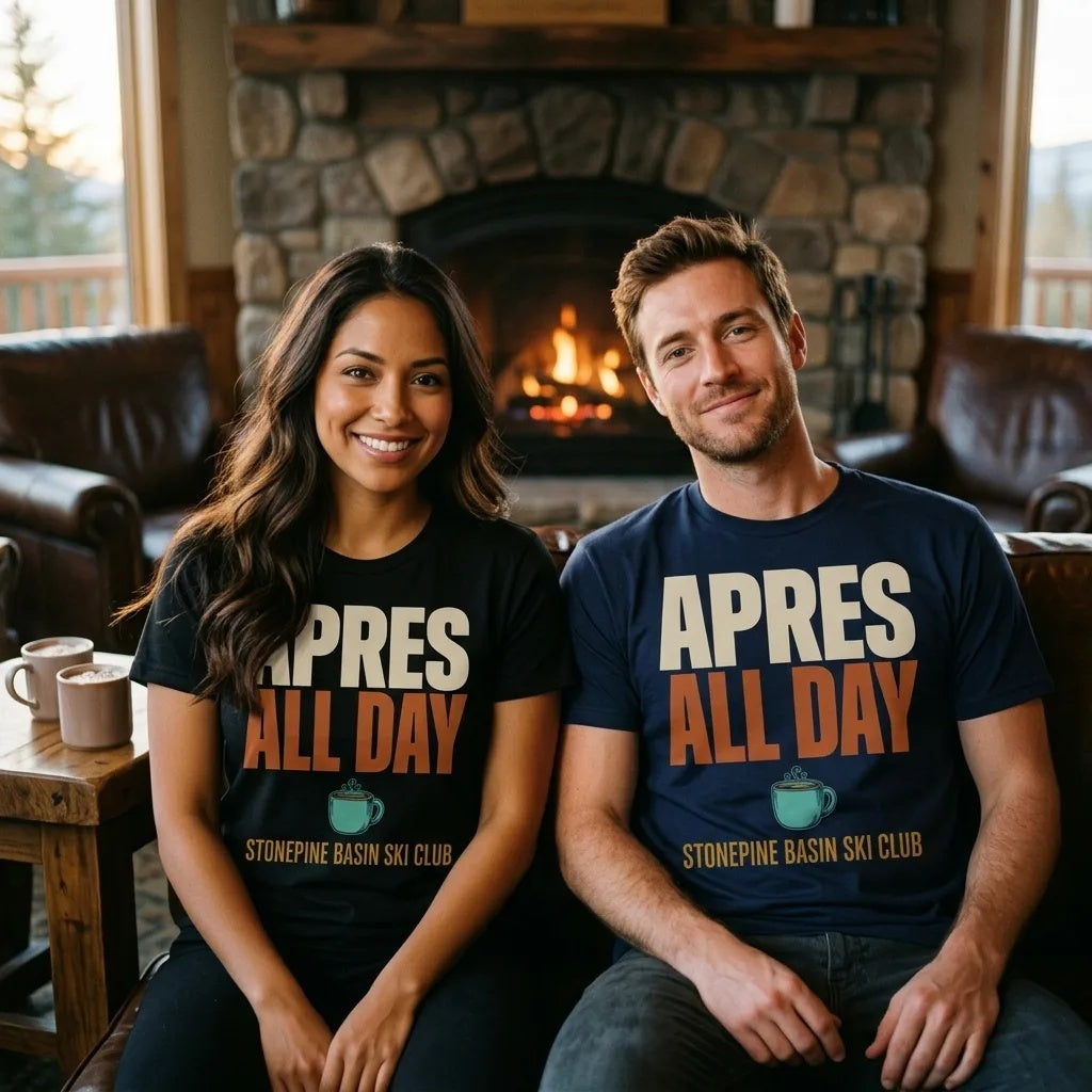 Après All Day Stonepine Basin Ski Club retro apres-ski t-shirt — lifestyle