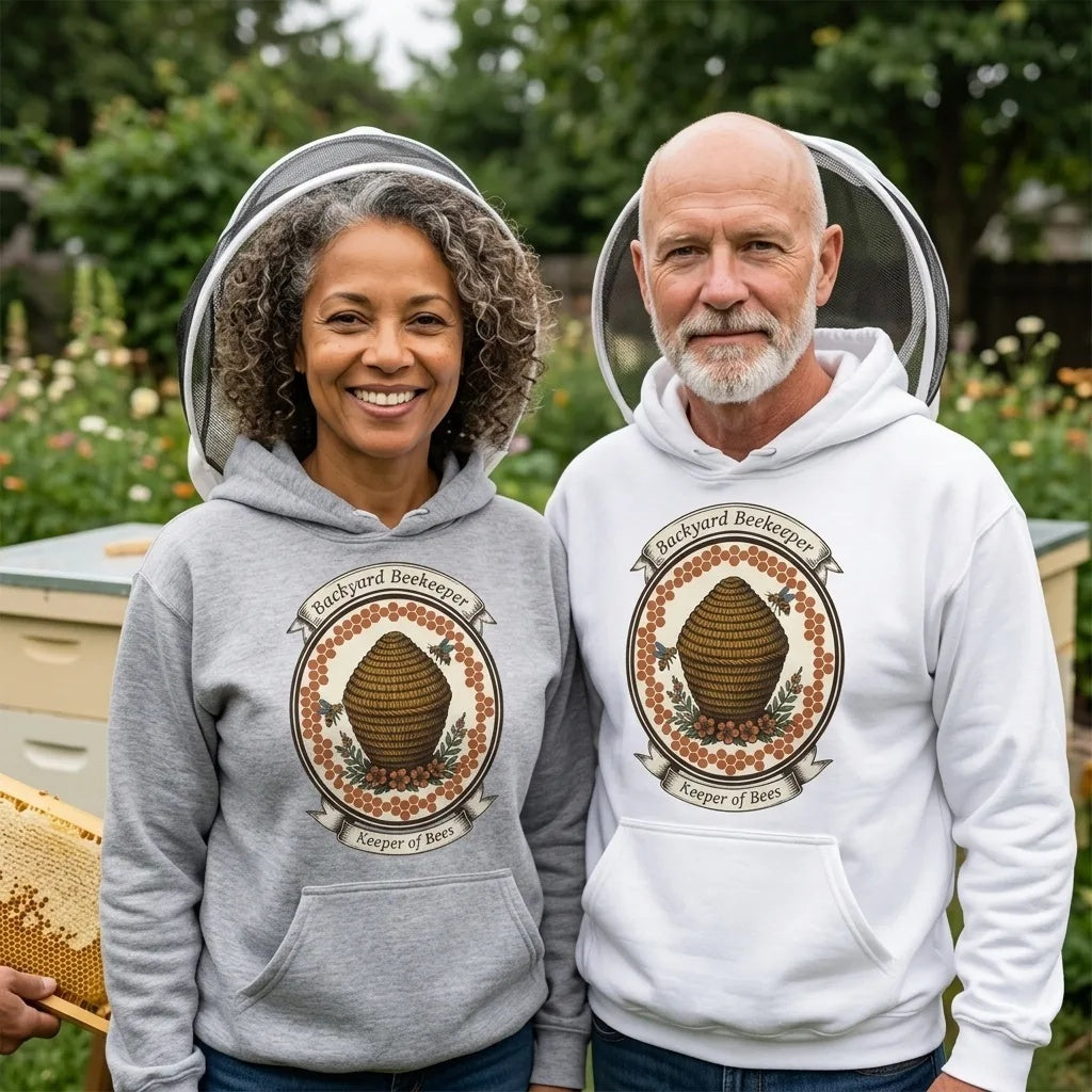 Backyard Beekeeper Keeper of Bees vintage apiary crest hoodie — lifestyle