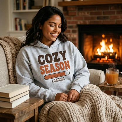 Cozy Season Loading retro 70s fall hoodie — lifestyle