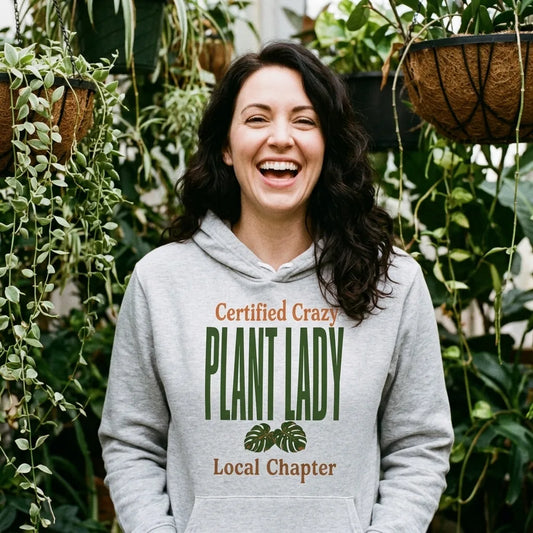 Certified Crazy Plant Lady retro botanical hoodie — lifestyle