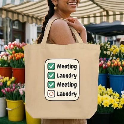 Meeting Laundry funny remote worker tote bag — lifestyle