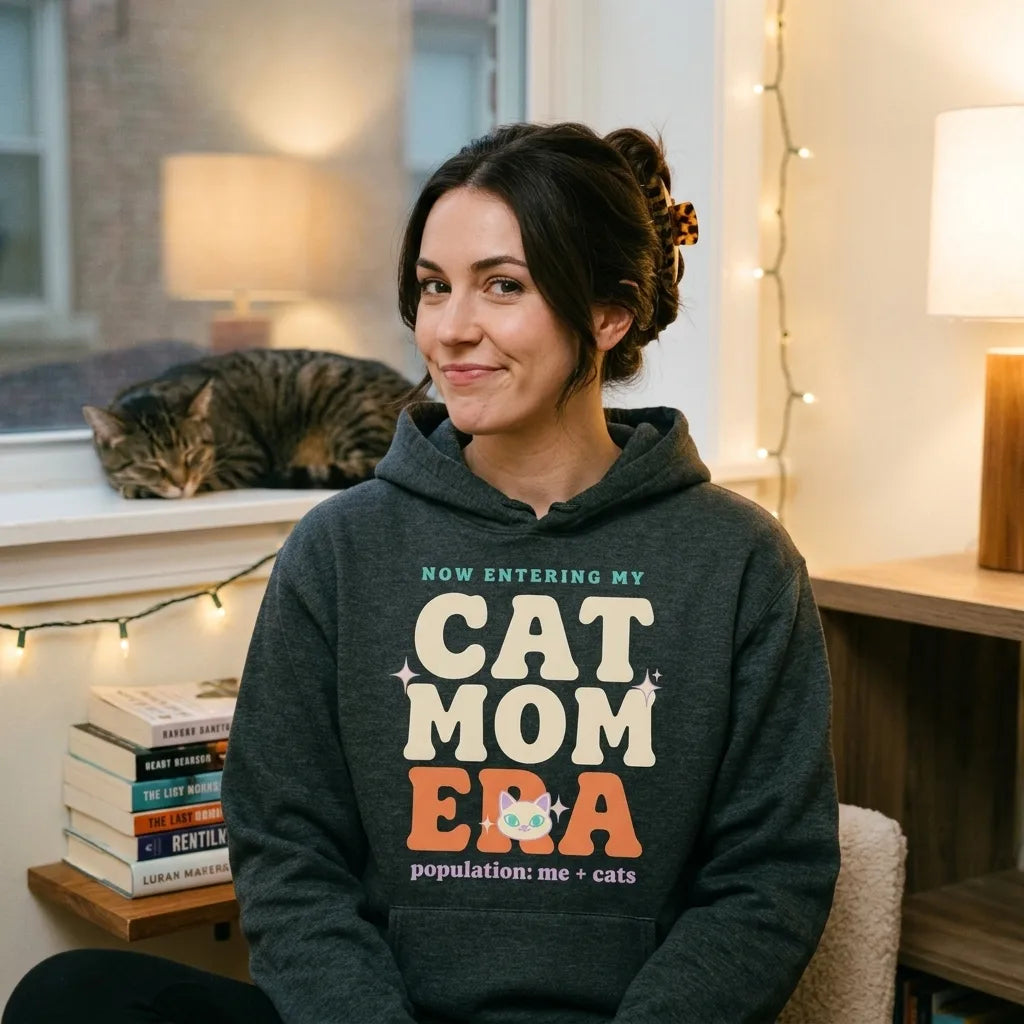 Cat Mom Era retro Y2K hoodie — lifestyle