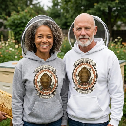 Backyard Beekeeper Keeper of Bees vintage apiary crest hoodie — lifestyle