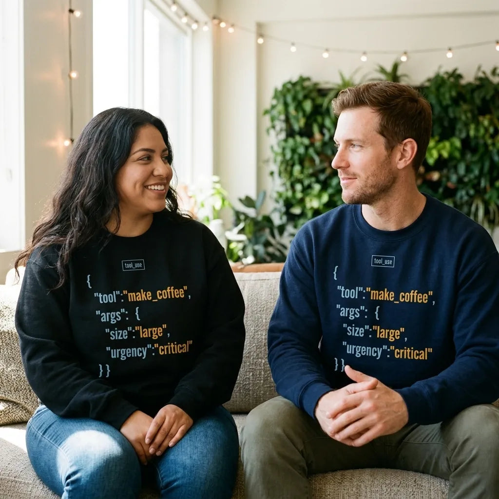 Tool Call Make Coffee AI engineer crewneck sweatshirt — lifestyle