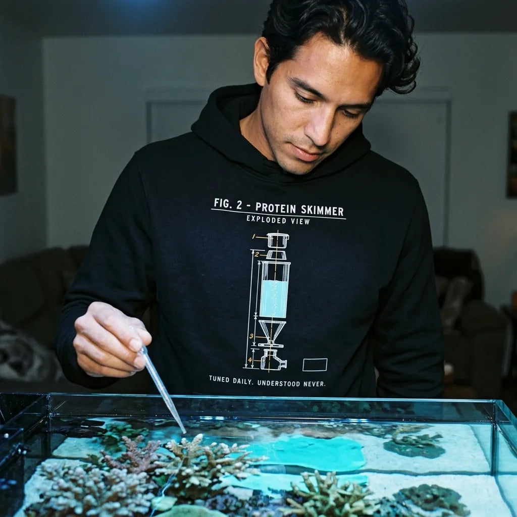Protein Skimmer Exploded View reef tank saltwater aquarium hoodie — lifestyle