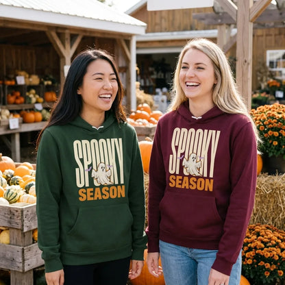 Spooky Season retro Halloween ghost typography hoodie — lifestyle