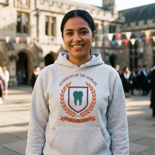 Guardians of the Gumline dental hygienist hoodie — lifestyle