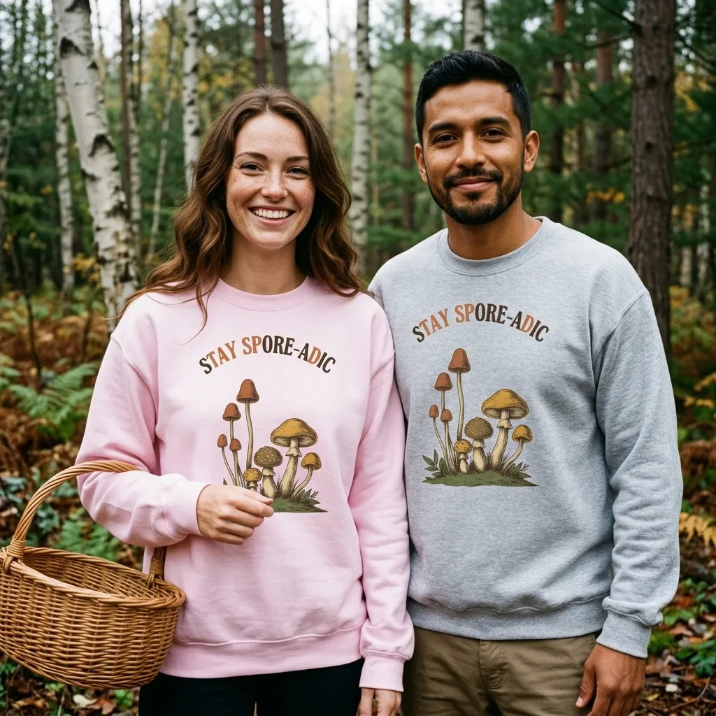 Stay Spore-adic funny vintage mushroom crewneck — lifestyle